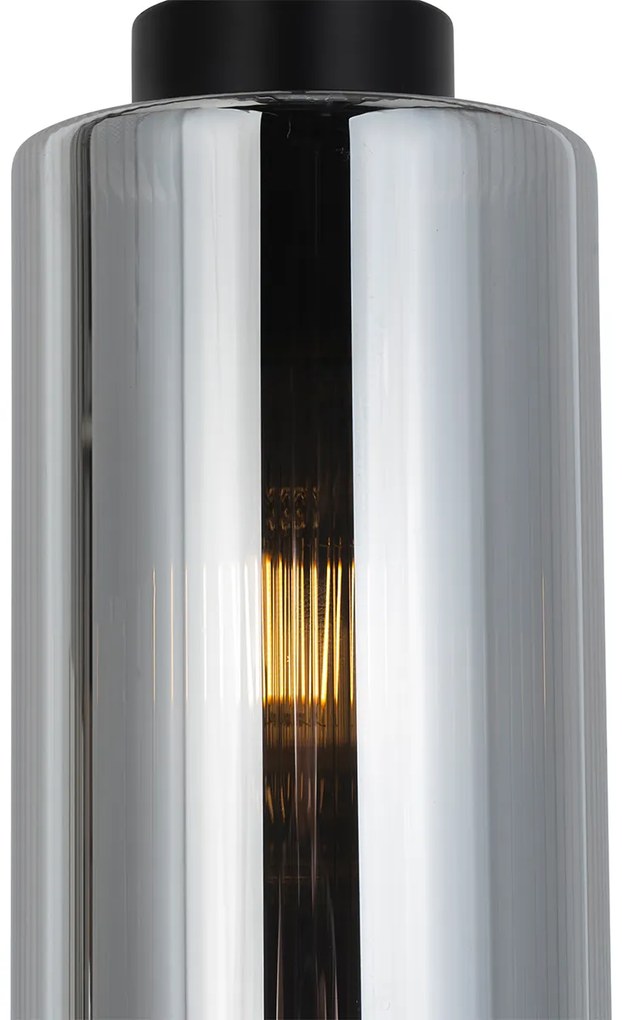 Lampă suspendată Art Deco neagră cu sticlă fumurie cu 4 lumini - Laura