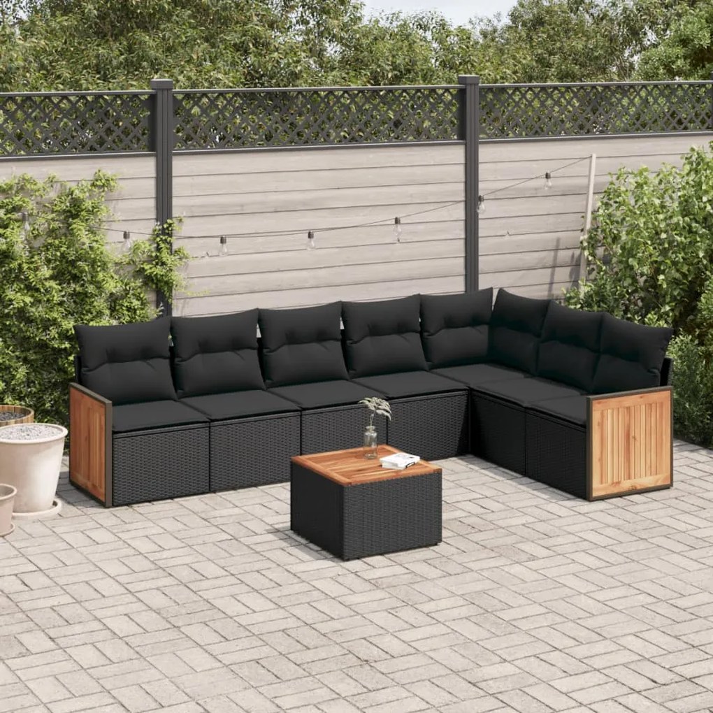 3227714 vidaXL Set mobilier de grădină cu perne, 8 piese, negru, poliratan