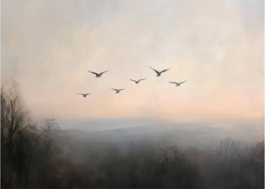 Tablou pe sticlă - Stol de păsări (70x50 cm)
