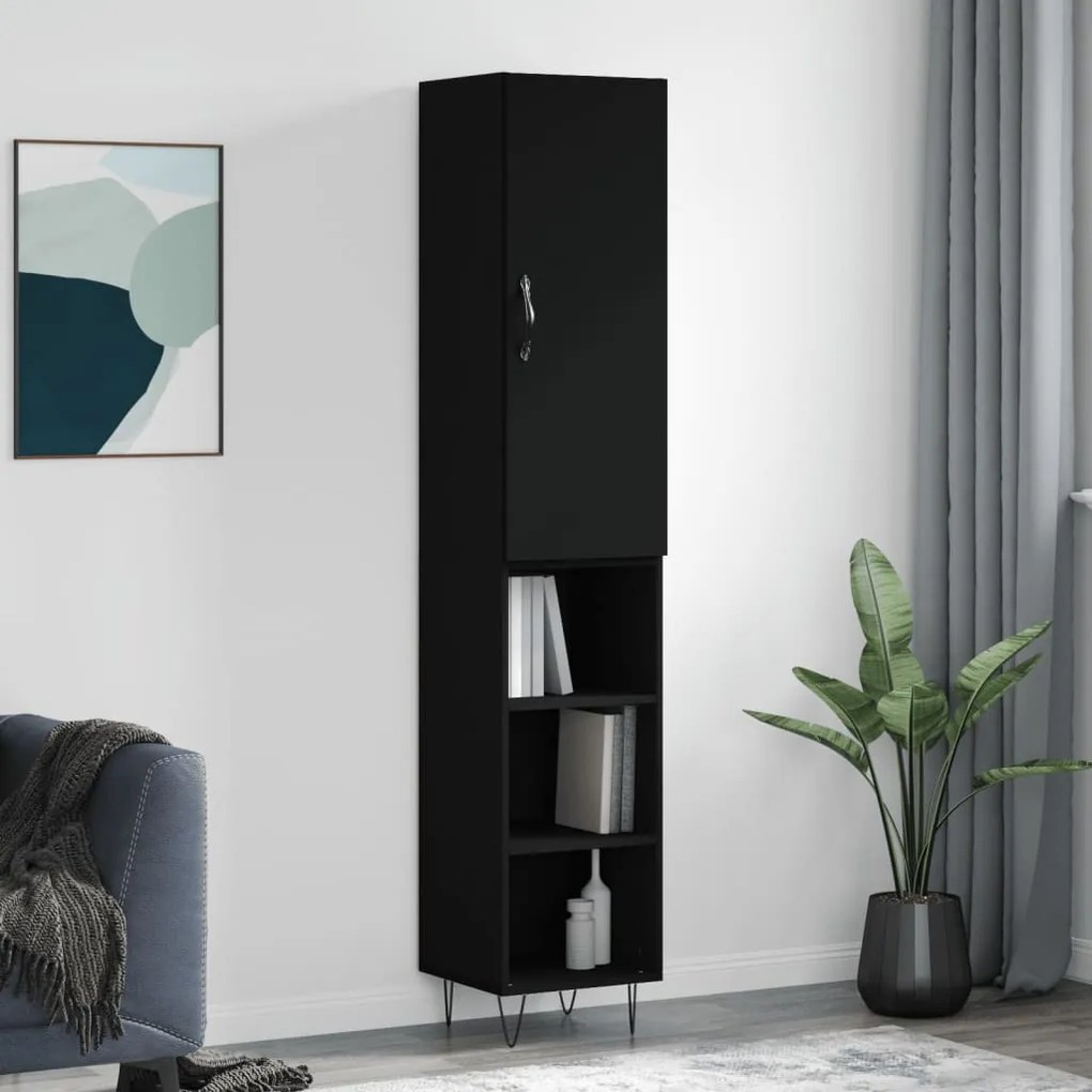 3199010 vidaXL Dulap înalt, negru, 34,5x34x180 cm, lemn prelucrat