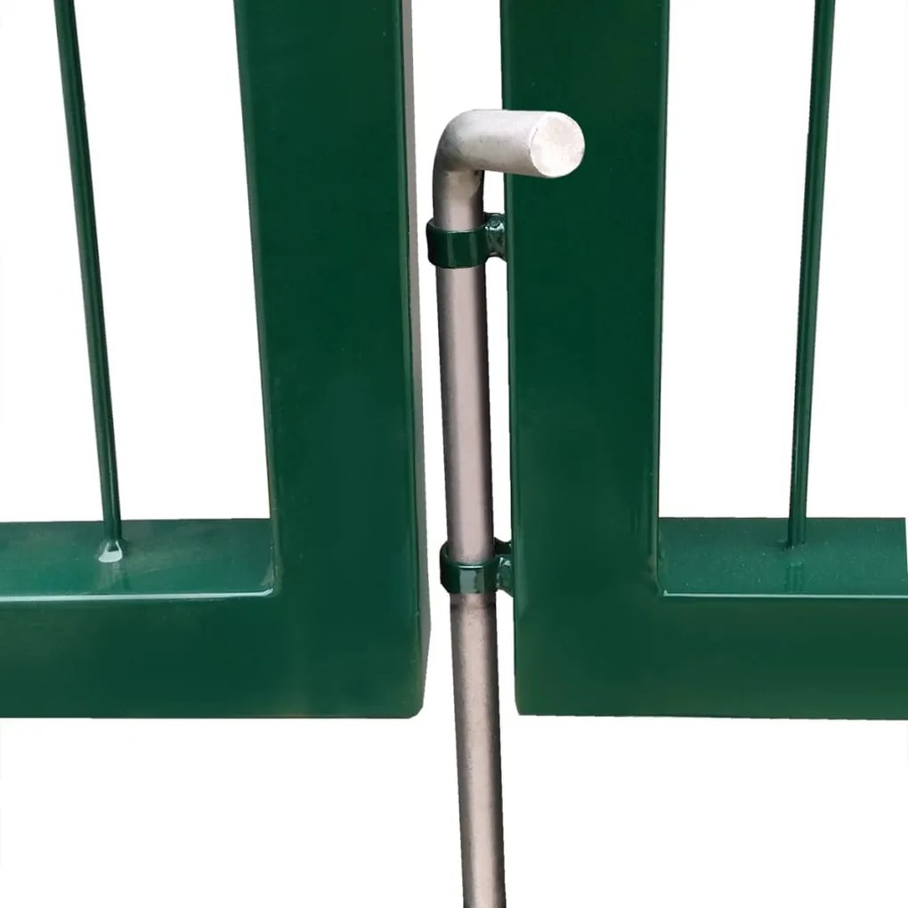 Poarta gard de gradina cu stalpi, verde, 350 x 100 cm, otel Verde, 100 cm