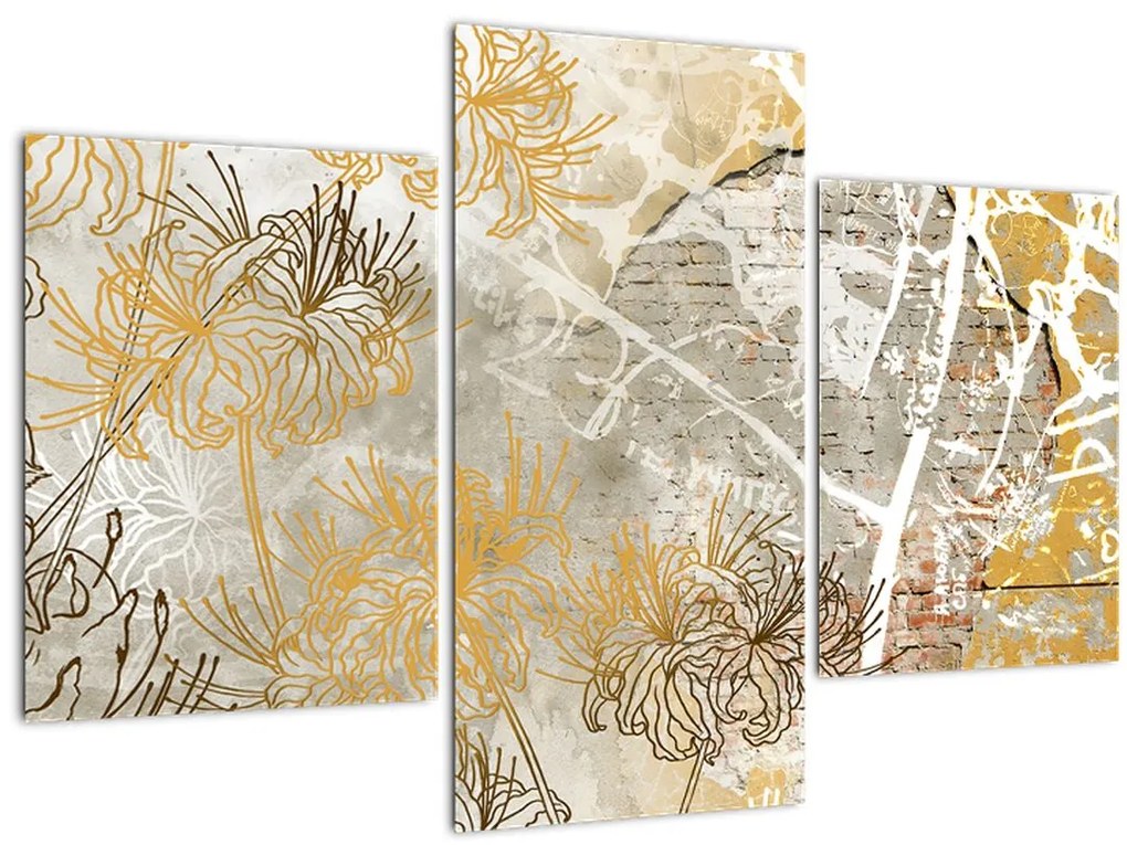 Tablou - Vintage perete cu flori (90x60 cm)