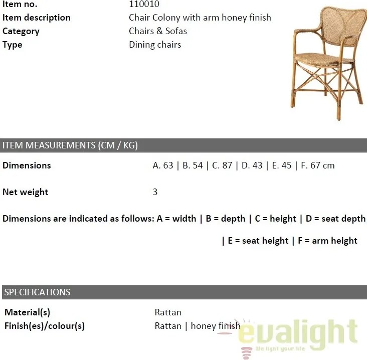 Scaun cu brate elegant din rattan, design LUX, Colony 110010 HZ
