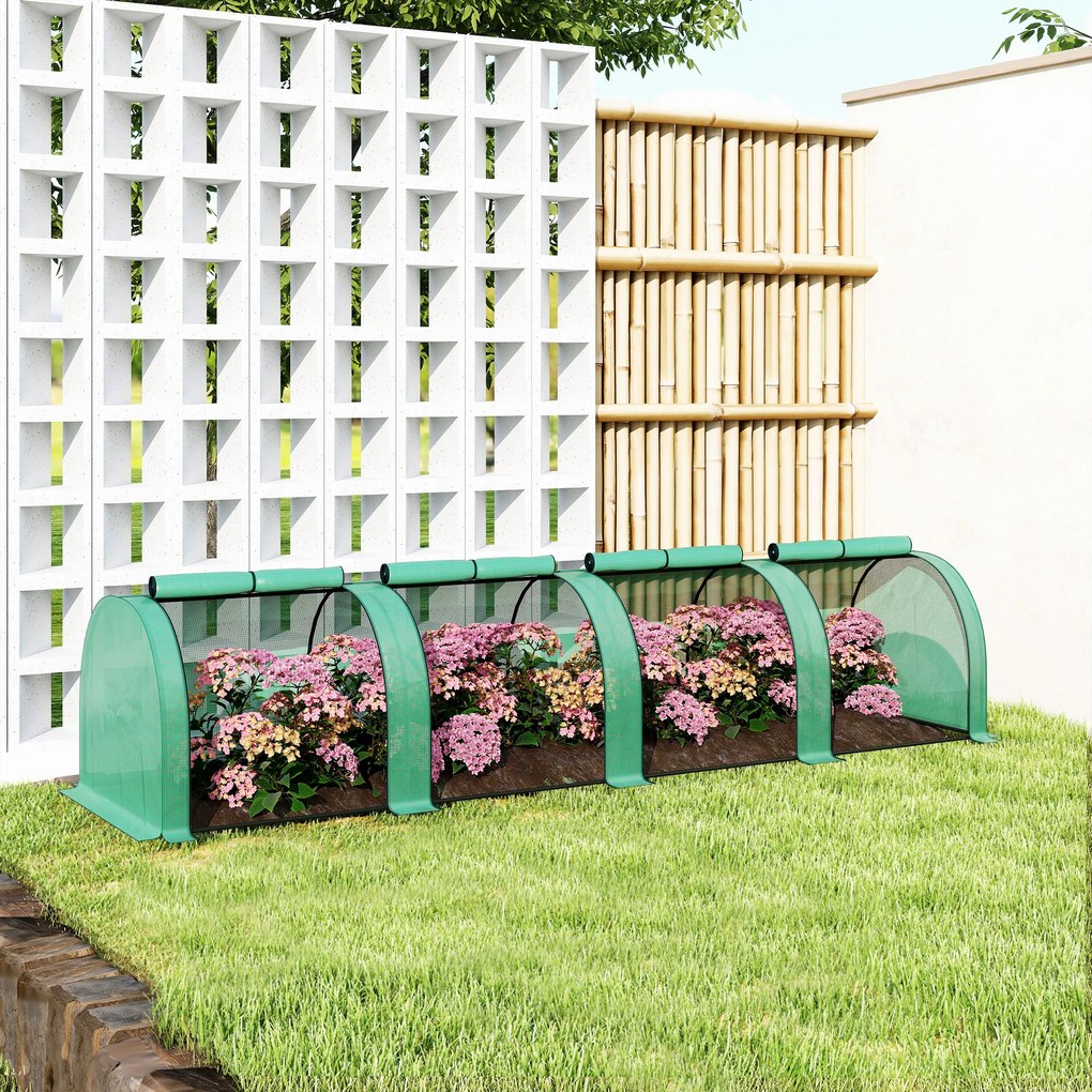Outsunny Seră Portabilă Tip Tunel 4x1x0.8 m cu 4 Uși cu Fermoar, Acoperire PVC Rezistentă la Apă/UV | Aosom Romania