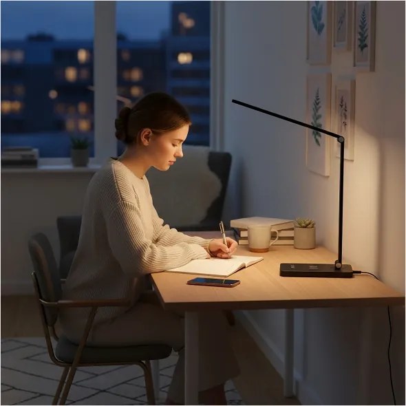 Brilagi - Lampă de birou LED tactilă cu dimmer, încărcare wireless QI, LED/7W/5V 3000/4000/6000K, negru