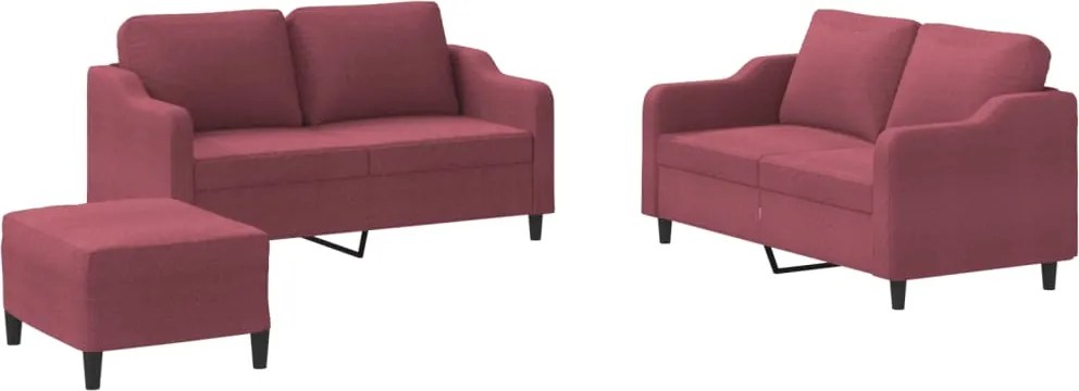 vidaXL Set canapea cu perne, 3 piese, roșu vin, material textil