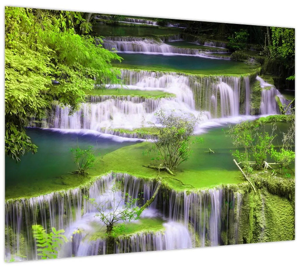 Tablou pe sticlă - Cascada Huay Mae Khamin, Kanchanaburi, Thailanda (70x50 cm)
