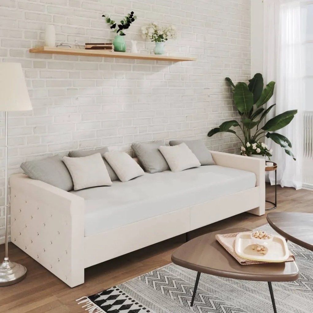 3080321 vidaXL Pat de zi cu saltea și USB, crem, 90x200 cm, textil