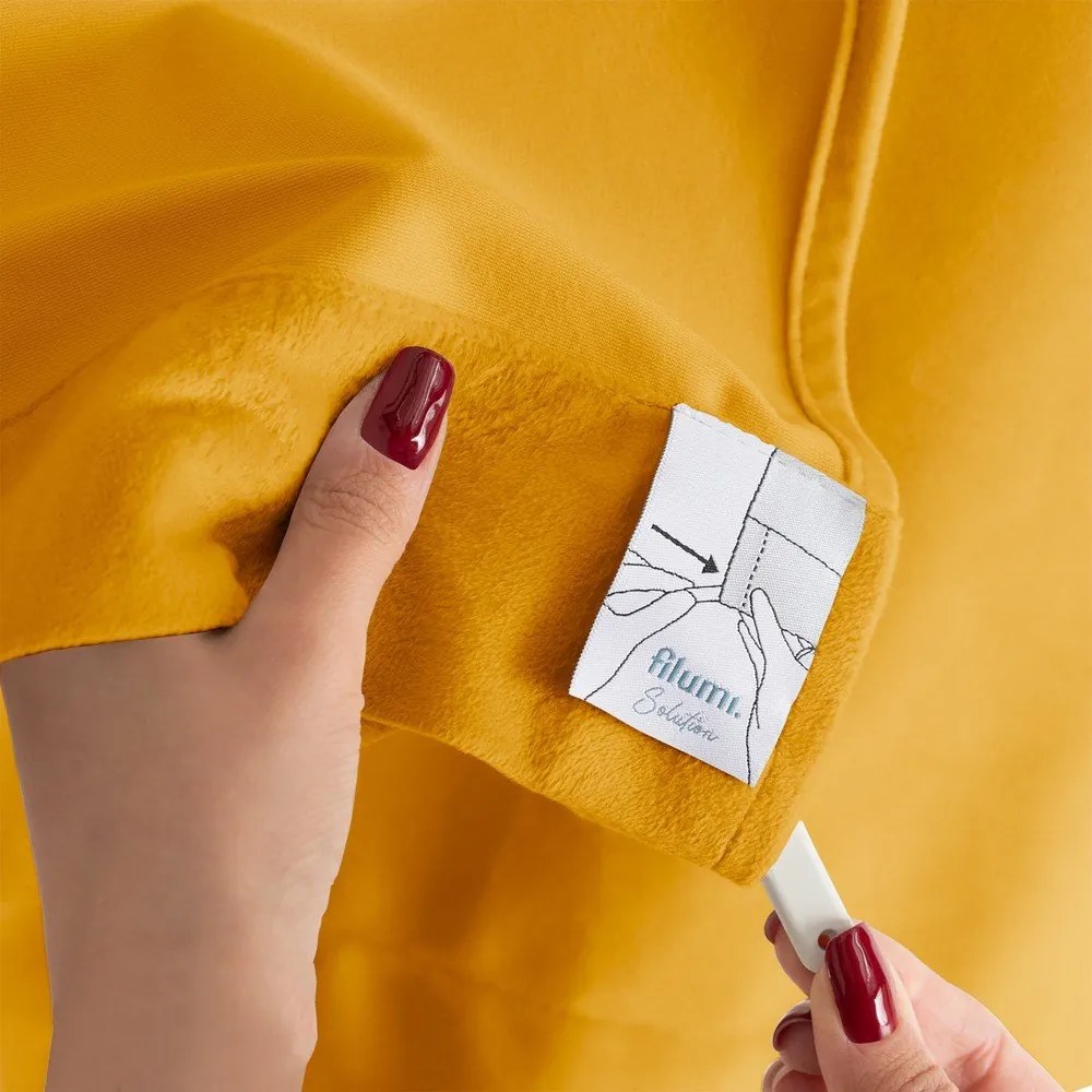 Draperie galben-muștar dimout (semi-opacă) din catifea 200x250 cm Velto – Filumi