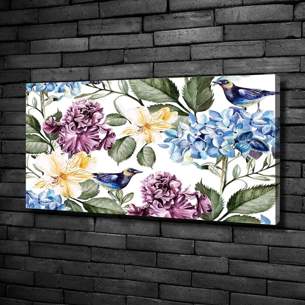 Imprimare tablou canvas Flori și păsări