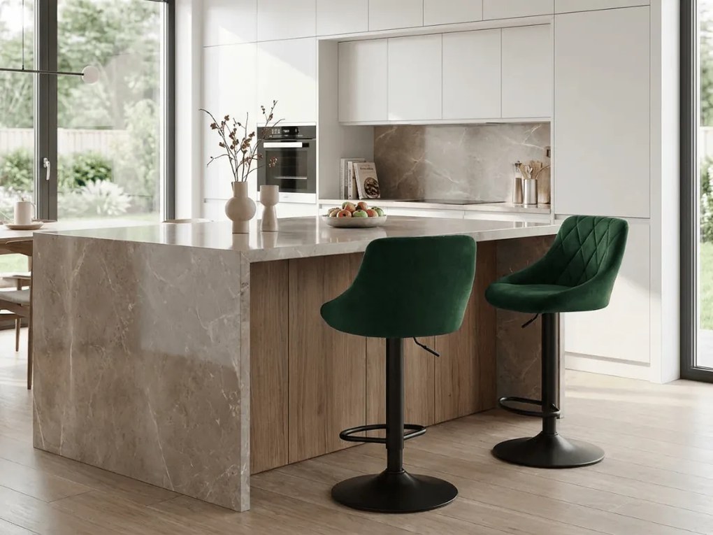 Scaun de bar verde KAST VELVET cu picior negru