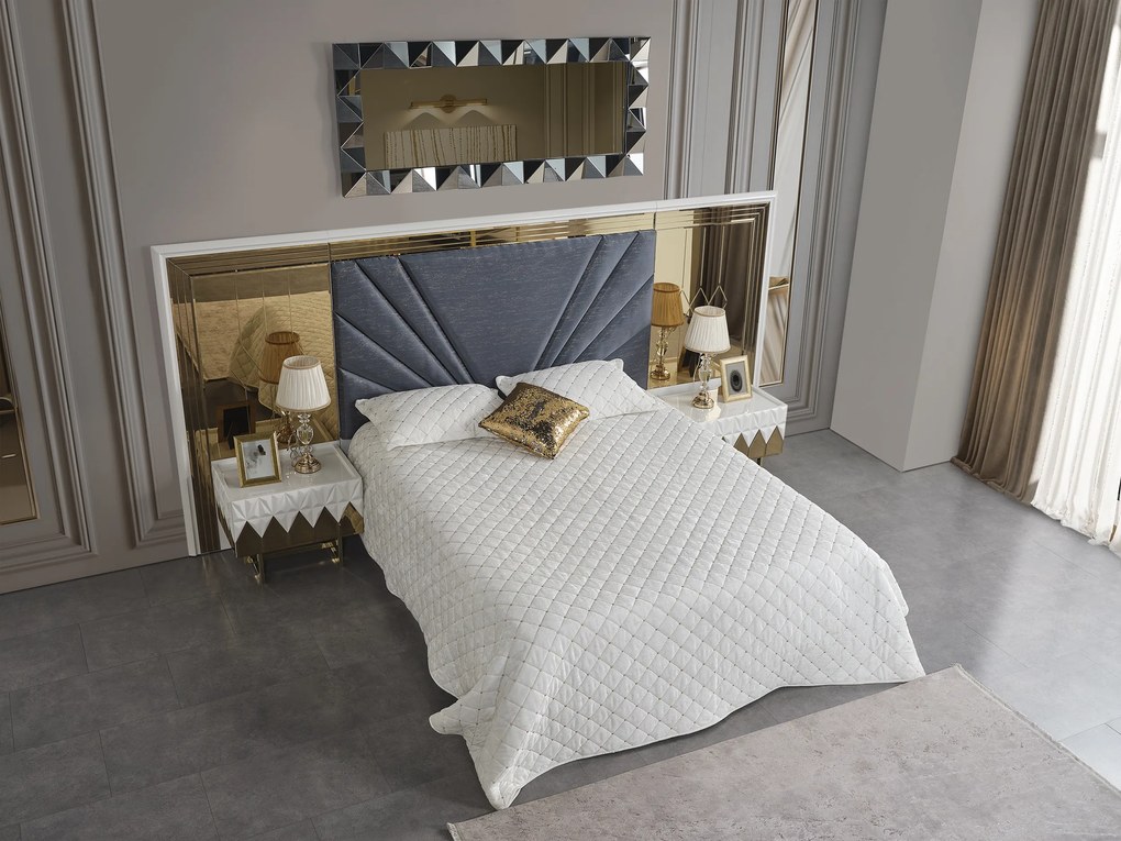 Set dormitor complet - premium lav - alb cu auriu