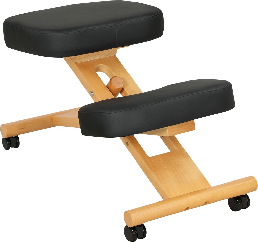 HOMCOM Scaun Ergonomic pentru Genunchi cu Înălțime Reglabilă din Lemn cu Rotile, 42x70x42-52 cm, Negru | Aosom Romania