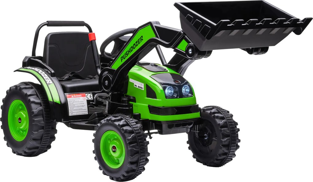 HOMCOM Buldozer Jucarie pentru Copii 3-5 Ani cu Baterie 6V, cu Sunete si Lumini, Viteza 1.5-2.5 km/h, 132x62x65 cm, Verde | Aosom Romania