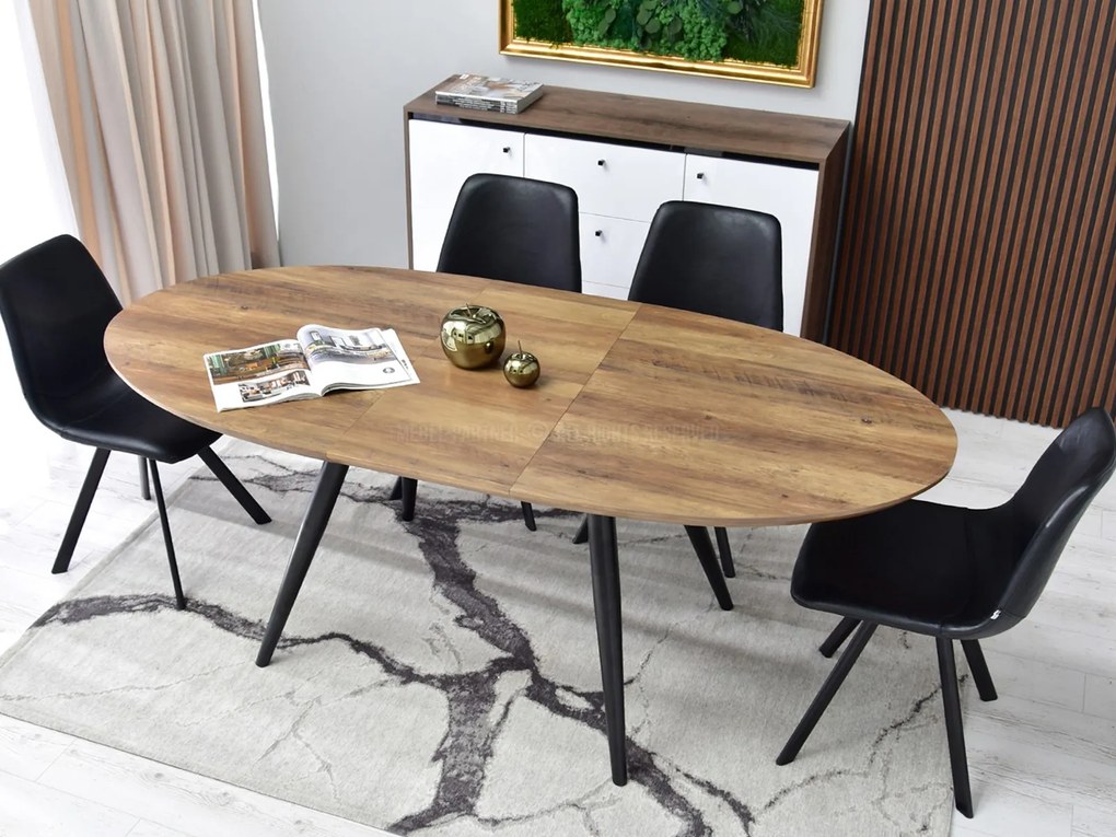 Masă de sufragerie Lisbon (nuc + negru). Promo -14%. 1111753