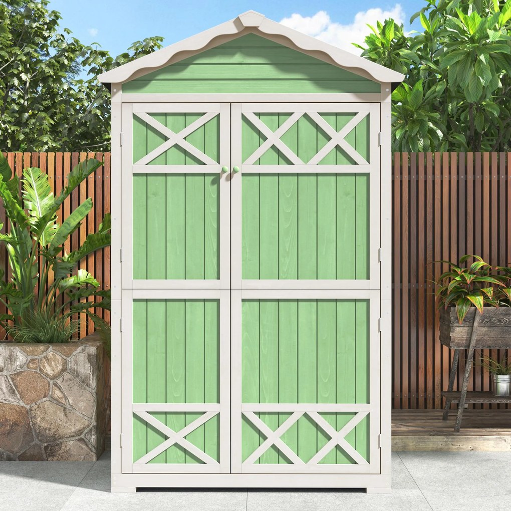 Depozit exterior pentru mobilier de grădină din lemn, design rezistent la intemperii cu întărituri stabile în formă de X, 93x45x179 cm, Verde