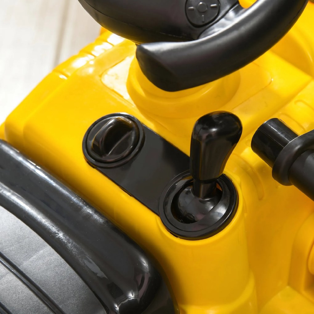 HOMCOM Excavator pentru Copii cu Cupă, Spătar și Spațiu de Depozitare Ascuns, Buldozer de Jucărie în PP și ABS, 80x26.5x39 cm, Galben și Negru | Aosom Romania