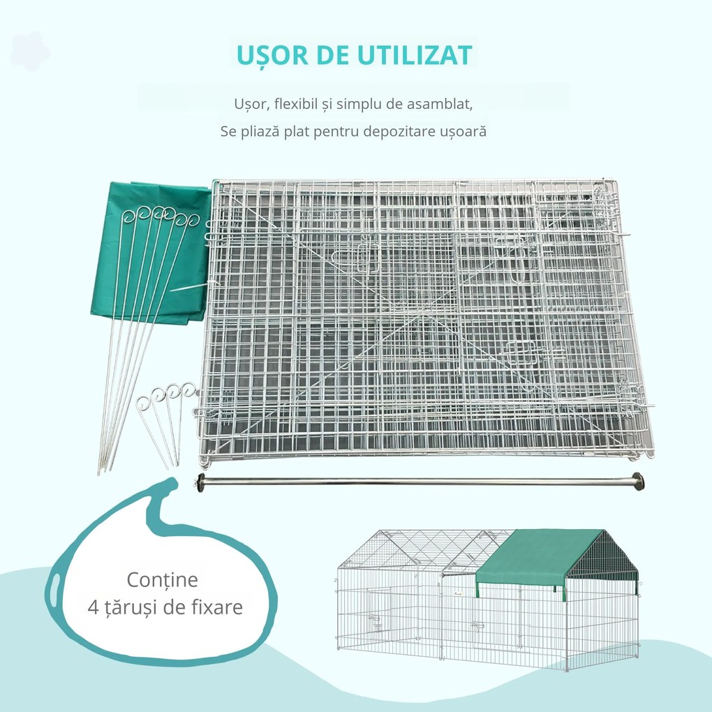 PawHut Țarc pentru Animale cu Învelitoare și Uși, 220x103x103 cm, Verde | Aosom Romania