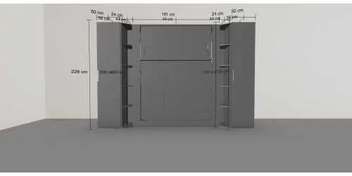 Set pat rabatabil dublu (150X200), 2 dulapuri SINGLE Wardrobe (50 cm) si 2 minibiblioteci cross - NOVA SMALL WARDROBE SET