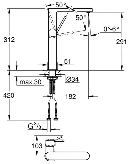 Baterie lavoar inalta Grohe Plus XL monocomanda antracit periat Hard Graphite