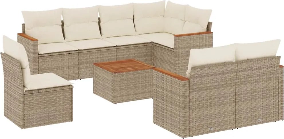vidaXL Set canapele de grădină, 9 piese, cu perne, bej, poliratan