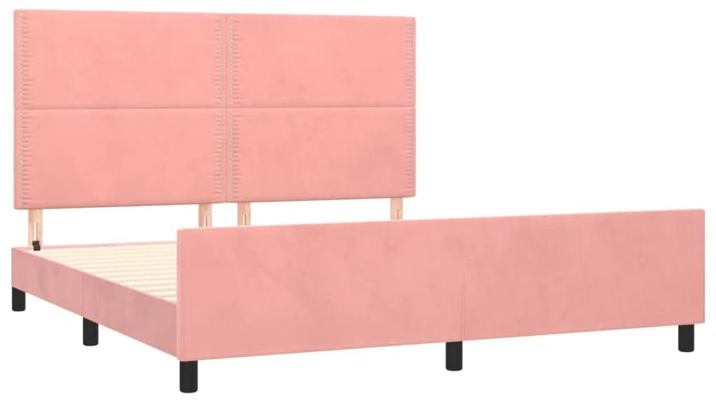 Cadru de pat cu tablie, roz, 180x200 cm, catifea Roz, 180 x 200 cm, Culoare unica si cuie de tapiterie