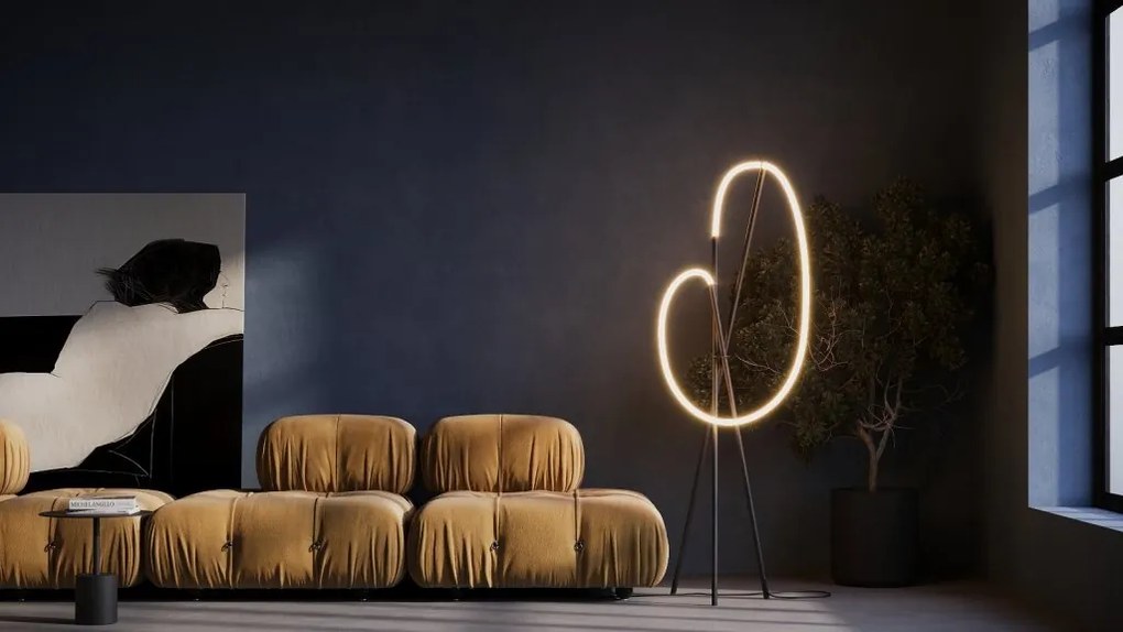 Lampadar, Lampa de Podea LED, Alama Satinata, Crochet