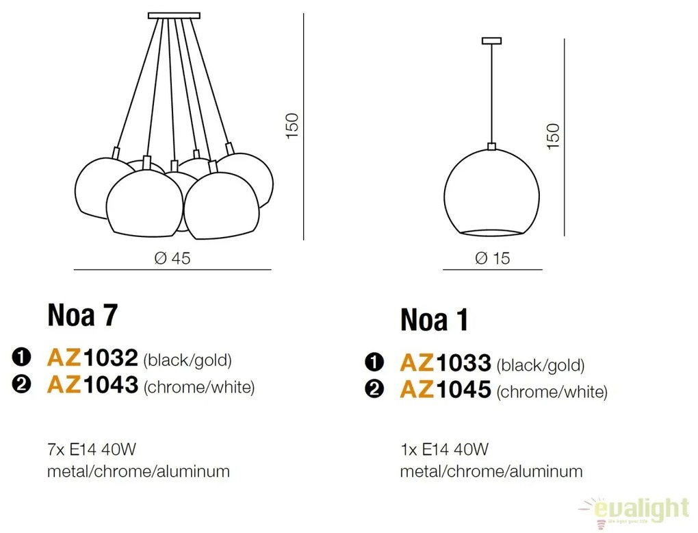 Pendul design modern Noa 1 chrome/white