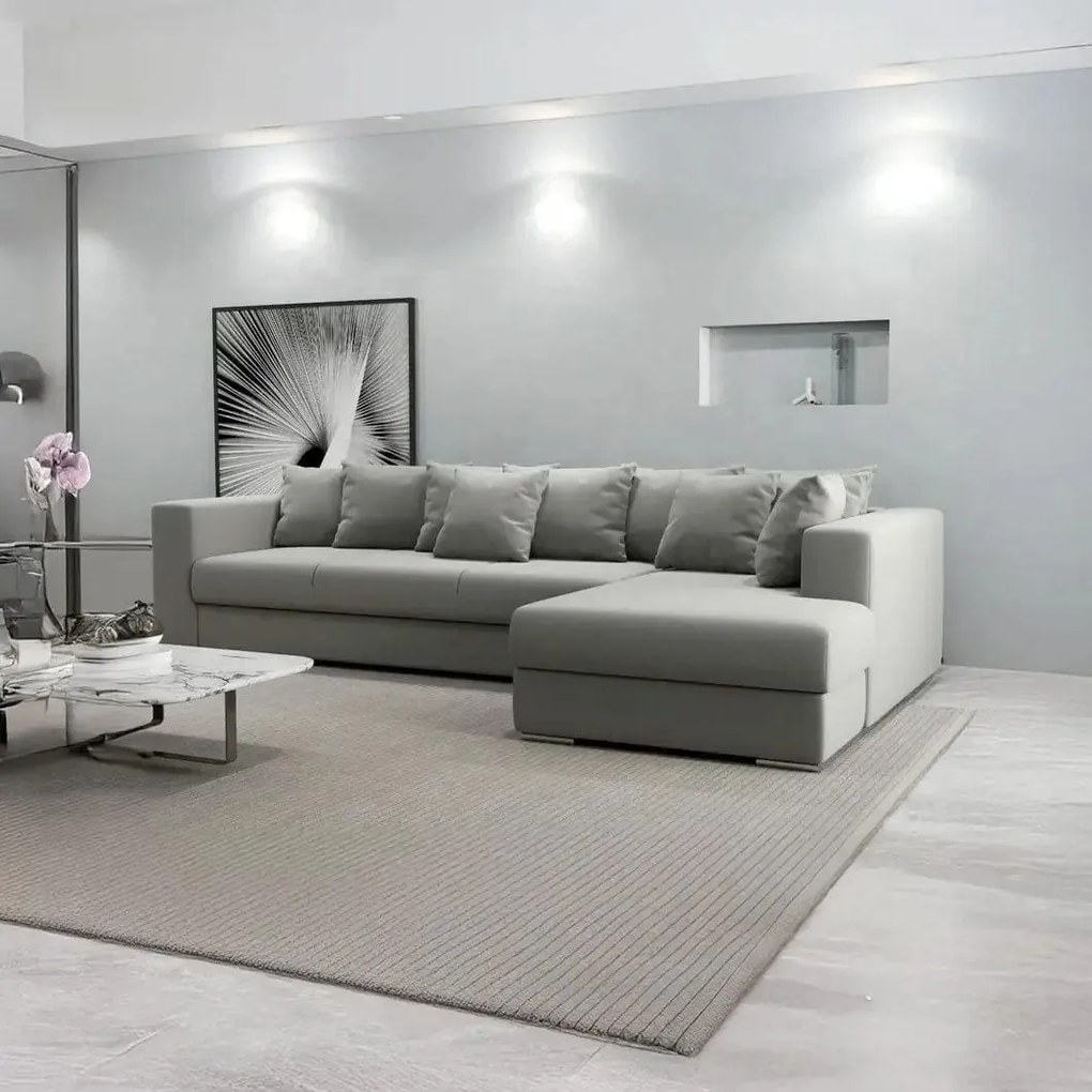 Colțar extensibil dumonde cu ladă de depozitare si sezut confortabil din spuma high-density, Gloria Royal Grey II 320x183 cm