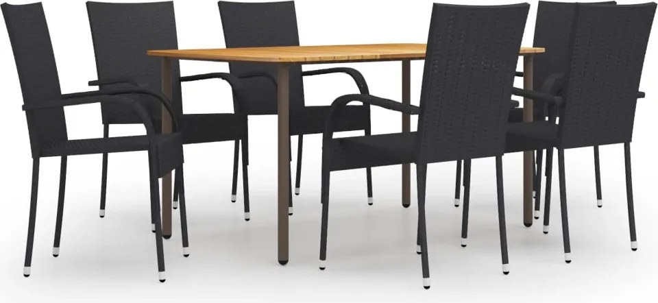 vidaXL Set mobilier de grădină, 7 piese, negru, poliratan