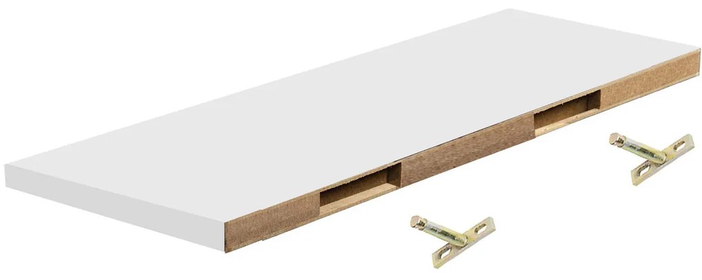 Polita perete cu suport fixare ascuns, 118x19x1.8 cm, Alb