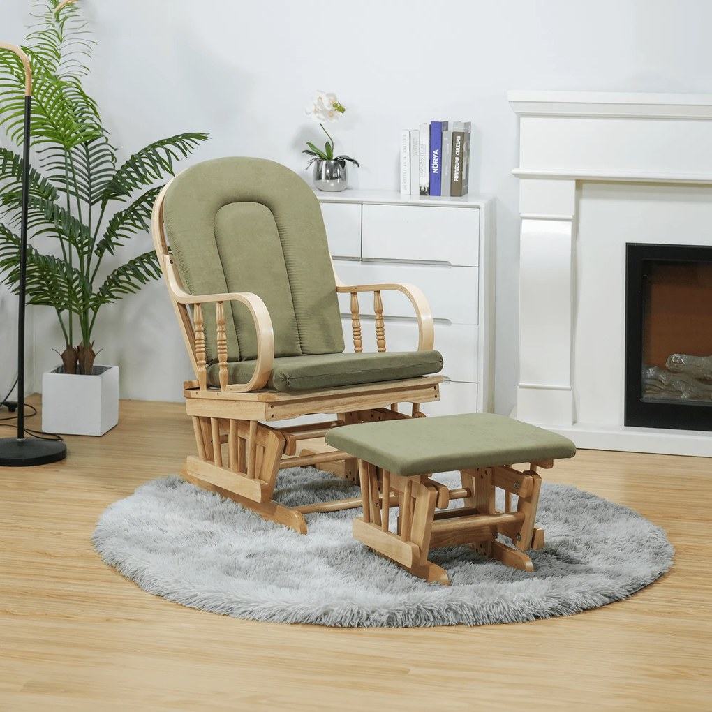 Scaun balansoar cu suport pentru picioare, natural/verde, DALBERT