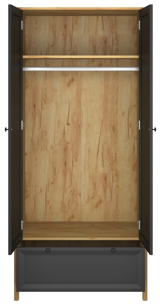 Dulap de haine Bruselas (stejar craft auriu + negru) . 1116784