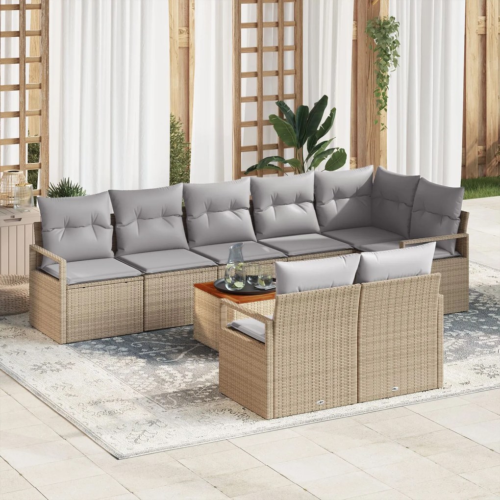 vidaXL Set de canapele de grădină, 9 piese cu perne bej din rattan și lemn de acacia