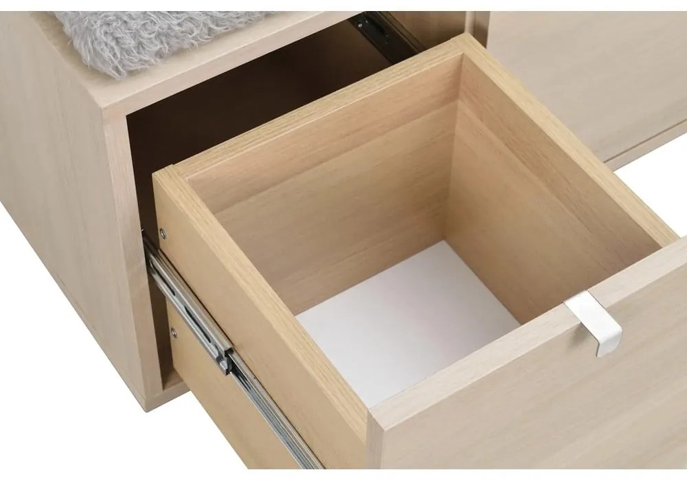 Pantofar gri/în culoare naturală cu bancă cu aspect de lemn de stejar Confetti – Rowico