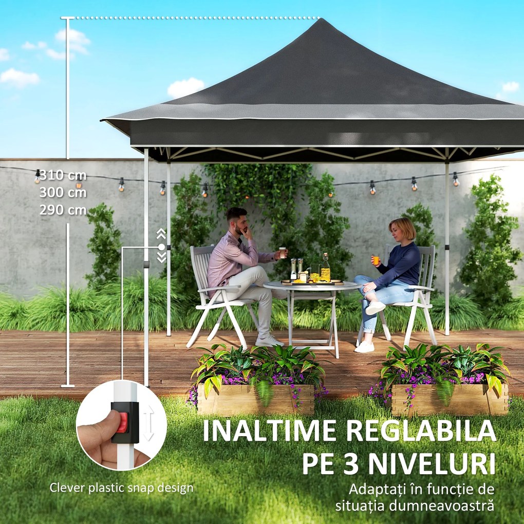 Outsunny Cort Pliabil cu Înălțime Reglabil, Plasă de Țânțari și Geantă de Transport, 357x357x310 cm, Gri Închis | Aosom Romania