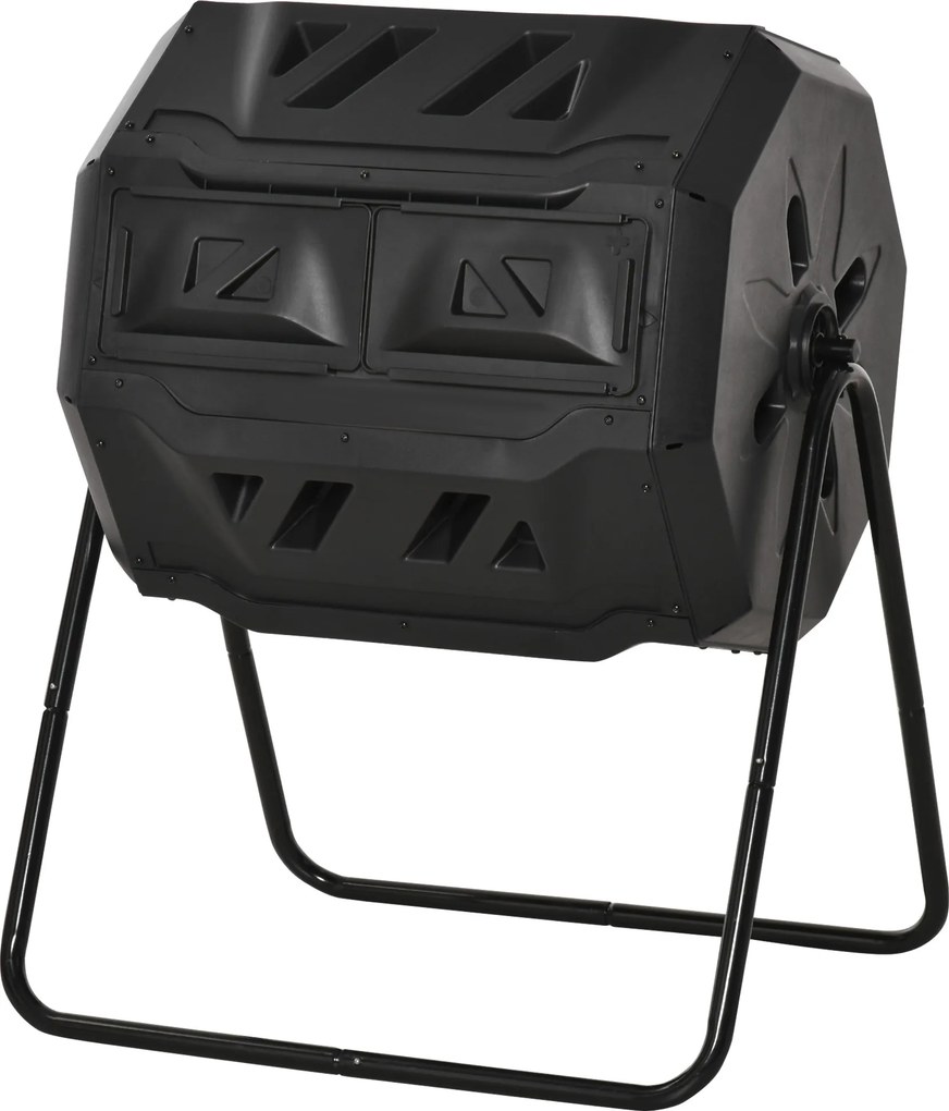 Outsunny Compostor Domestic de Grădină și Balcon din Plastic, Recipient Rotativ pentru Compost, 71x64x96 cm, Negru | Aosom Romania