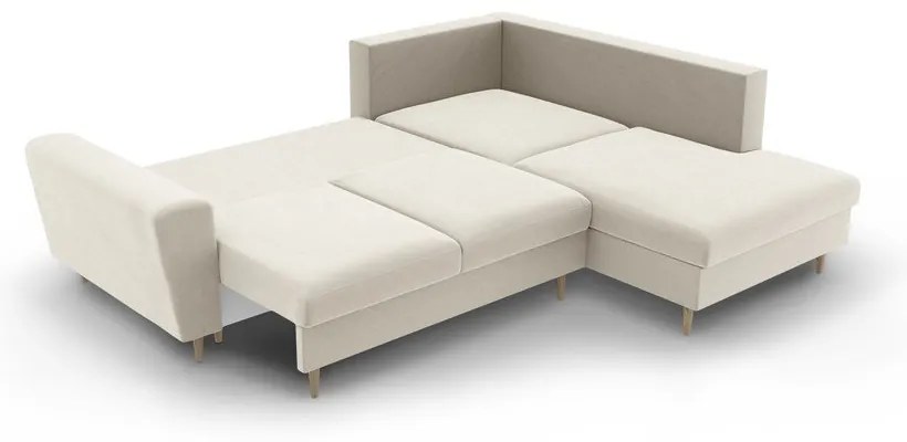 Colțar bej extensibil, cu spațiu de depozitare cu tapițerie din catifea (cu colț pe partea dreaptă-în formă de ”L”) Kyoto – Cosmopolitan Design