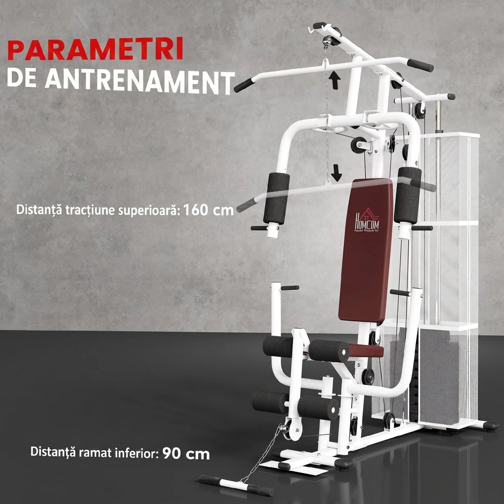 HOMCOM Stație Fitness Multifuncțională cu 4 Perne din Oțel și PU Alb | Aosom Romania