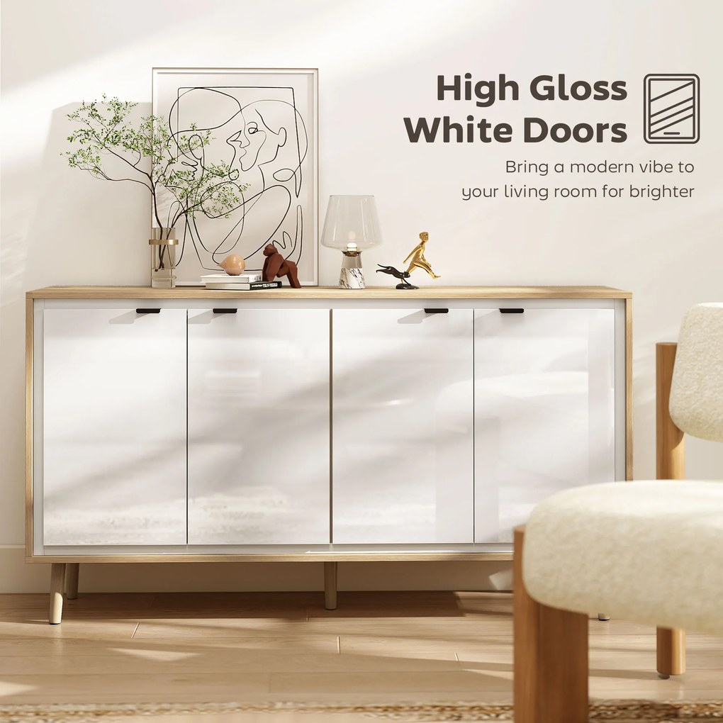 HOMCOM Bufet Modern cu 4 Uși și Raft Reglabil 141x35x77cm Alb și Stejar | Aosom Romania