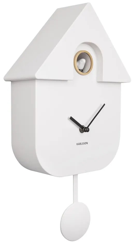 Ceas cu pendul pentru perete Karlsson Modern Cuckoo, 21,5 x 41,5 cm, alb