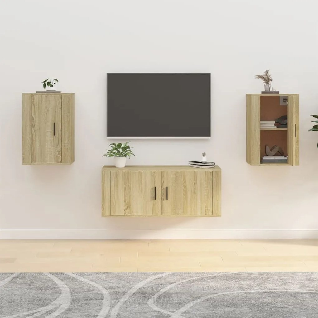 816663 vidaXL Dulapuri TV montate pe perete 2 buc stejar sonoma 40x34,5x60 cm