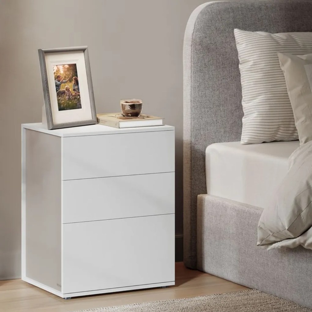 Noptieră RAMONA, 58x35x45 cm, alb mat/bej Vasagle