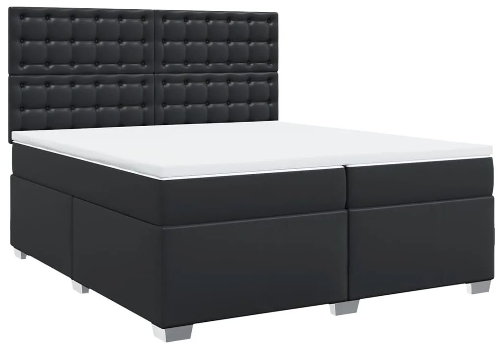 3290736 vidaXL Pat box spring cu saltea, negru, 200x200 cm, piele ecologică