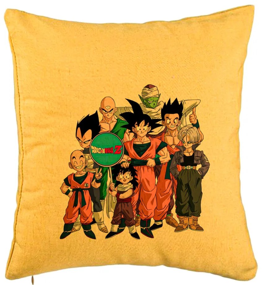 Perna Decorativa cu Dragonball Characters 2, 40x40 cm, Galben, Husa Detasabila, Burduf