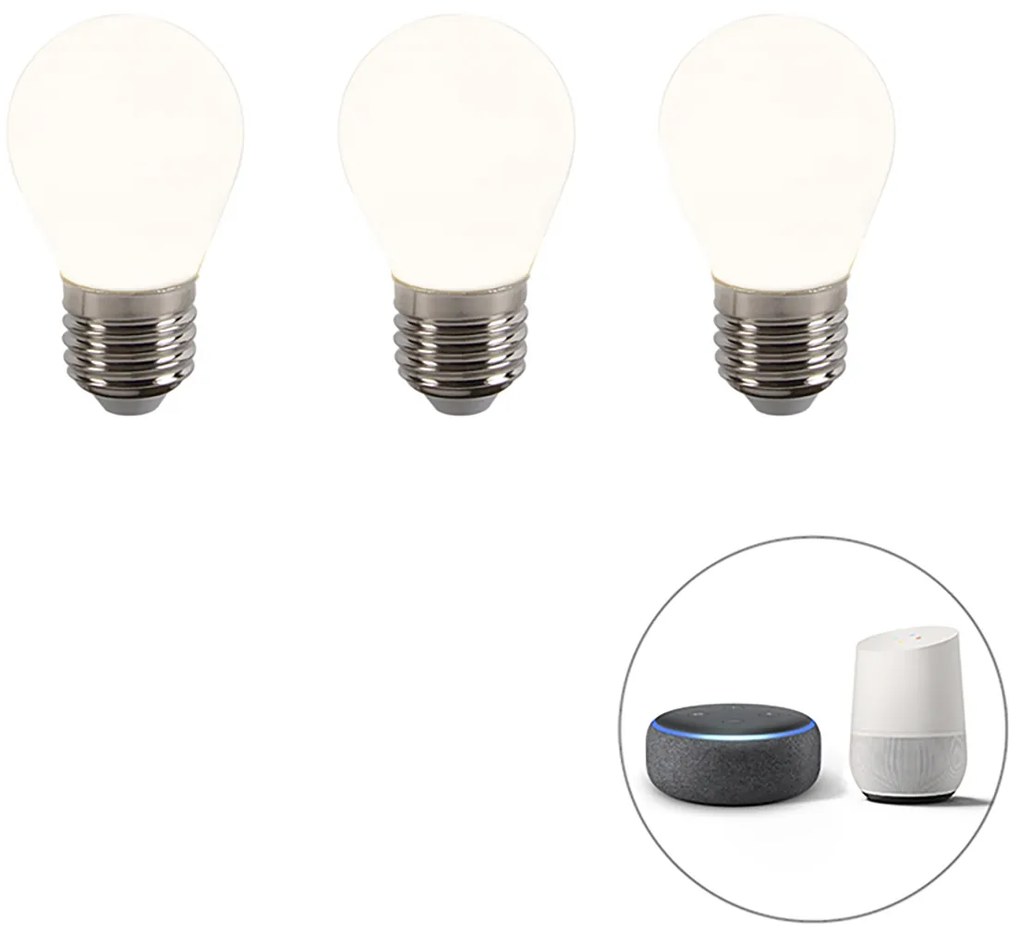 Set de 3 becuri LED inteligente E27 reglabile P45 4.5W 400lm 2200-4000K