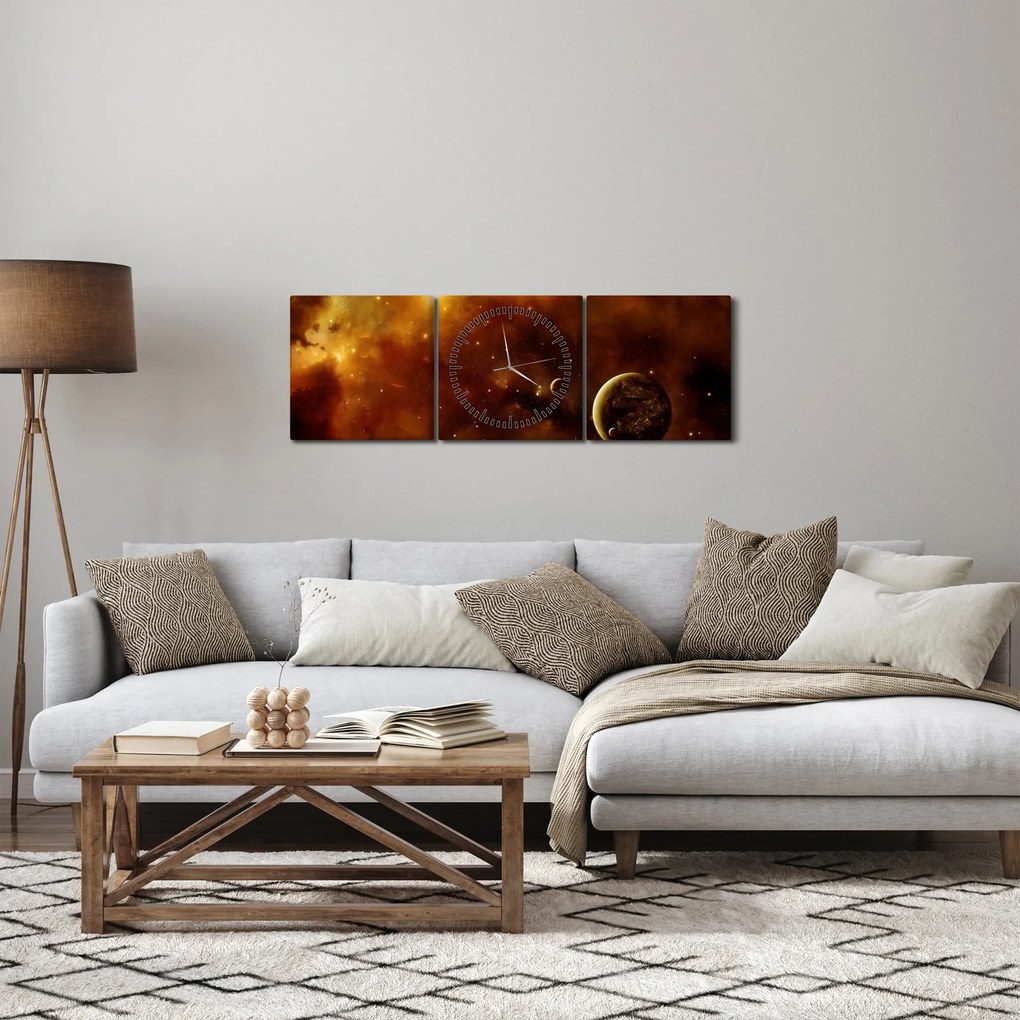 Tablou - Planete cu nebuloasă (cu ceas) (90x30 cm)