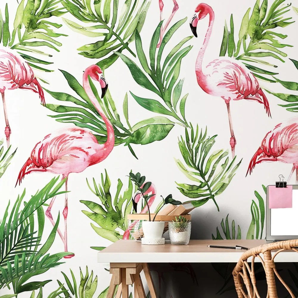 Tapet autoadeziv flamingo la tropice