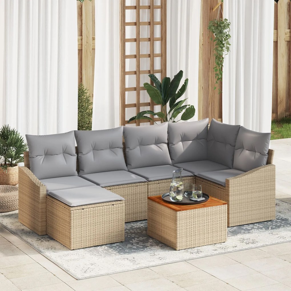vidaXL Set canapea grădină 7 pcs Bej, gri deschis 55 x 55 x 37 cm