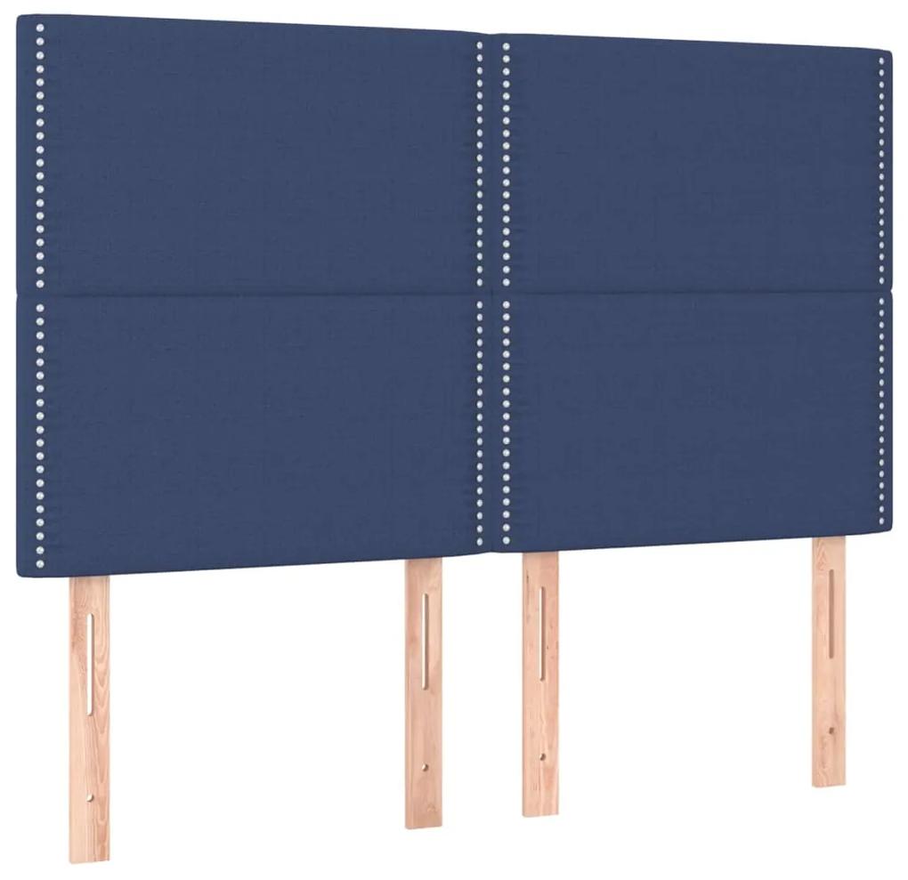 Pat box spring cu saltea, albastru, 140x200 cm, textil Albastru, 140 x 190 cm, Culoare unica si cuie de tapiterie